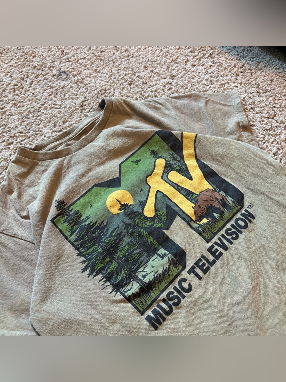 MTV Kids Short Sleeve Graphic Tee in Olive Green with Yellow Accent
